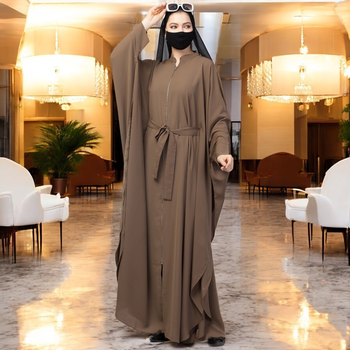 Front Open Kaftan Abaya With Zipper