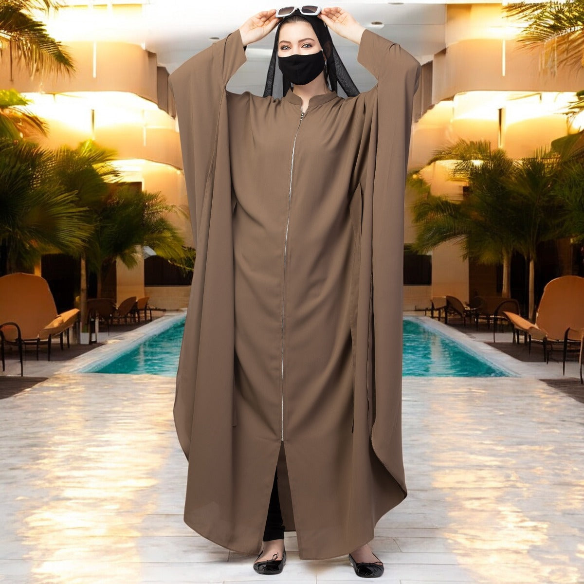 Front Open Kaftan Abaya With Zipper