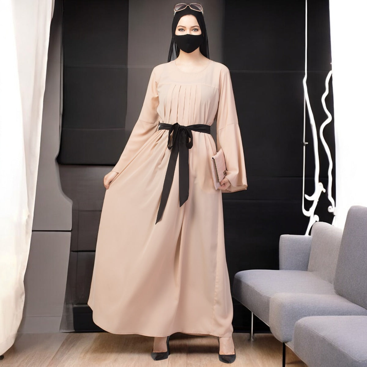 Designer Abaya With Pleats & Belt