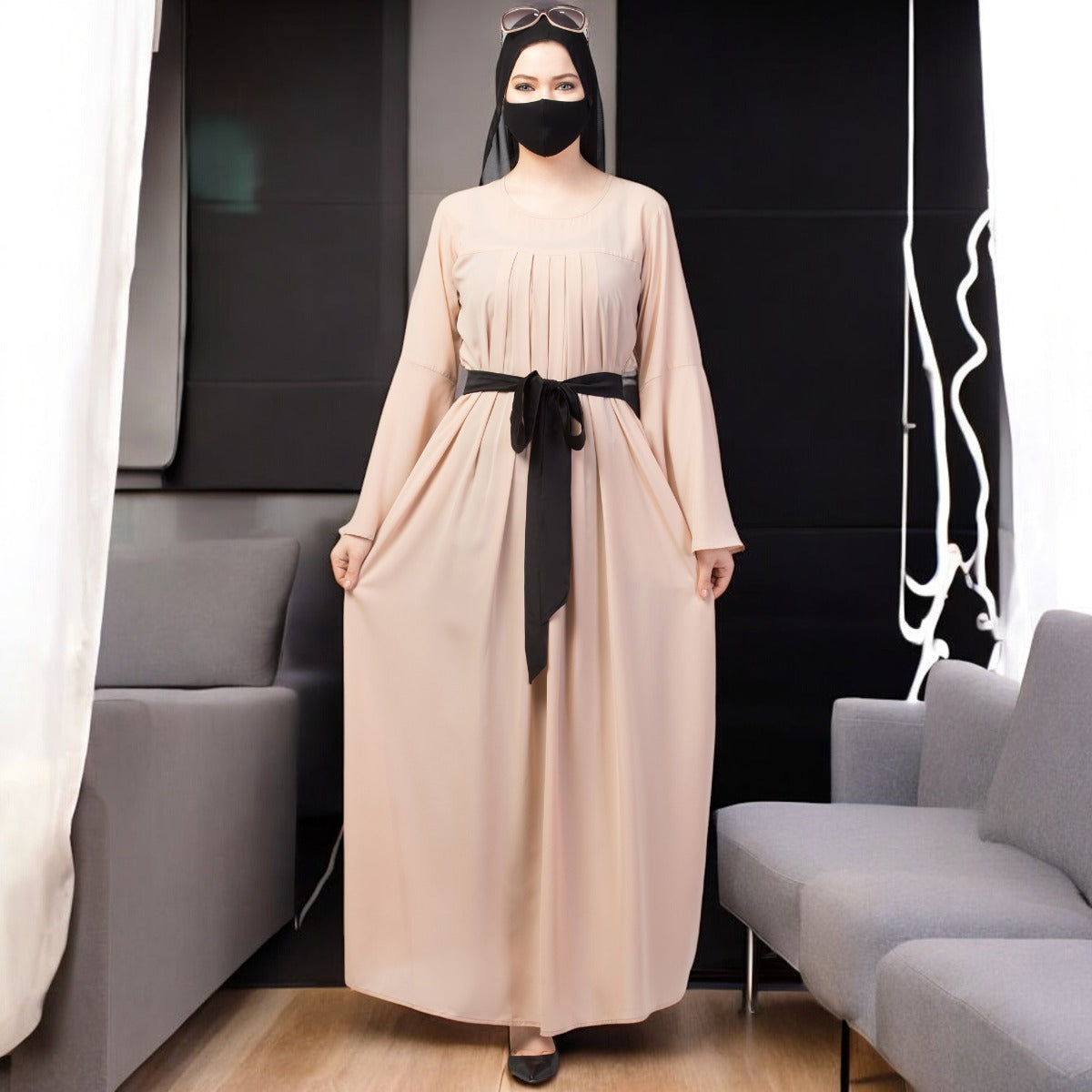 Designer Abaya With Pleats & Belt