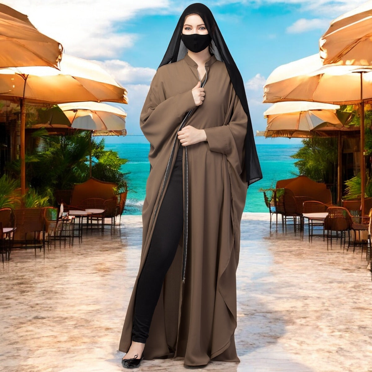 Front Open Kaftan Abaya With Zipper