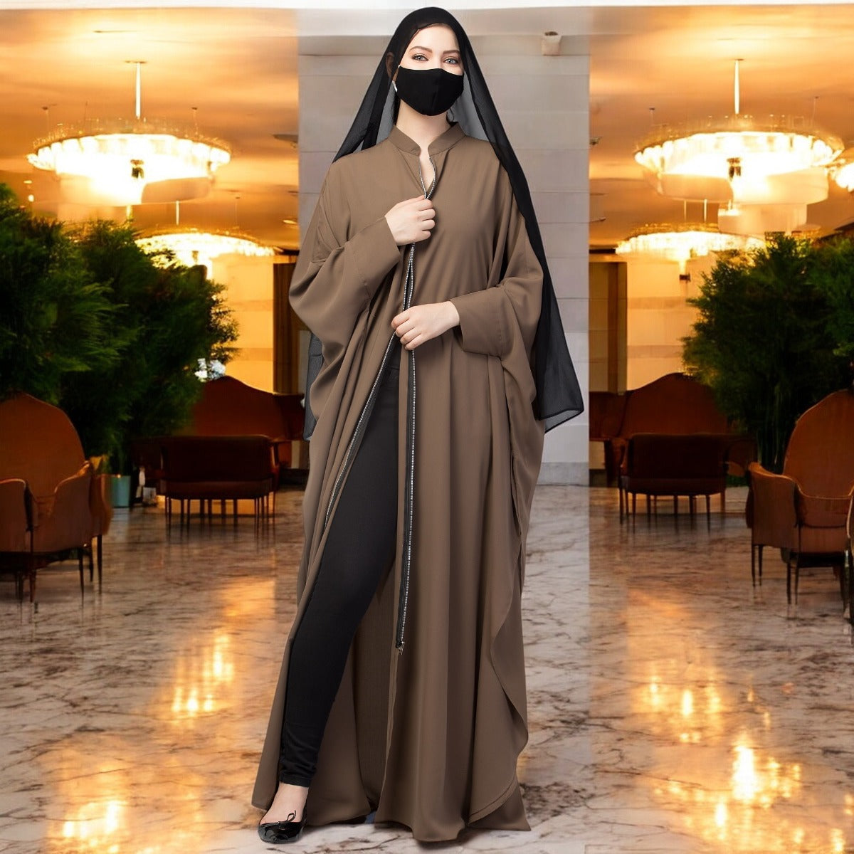 Front Open Kaftan Abaya With Zipper