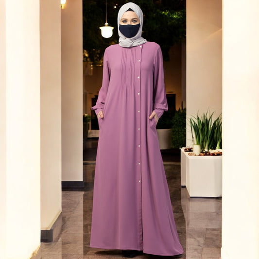 Mahram-Abaya With Pleats and Side Opening In Stretchable Fabric