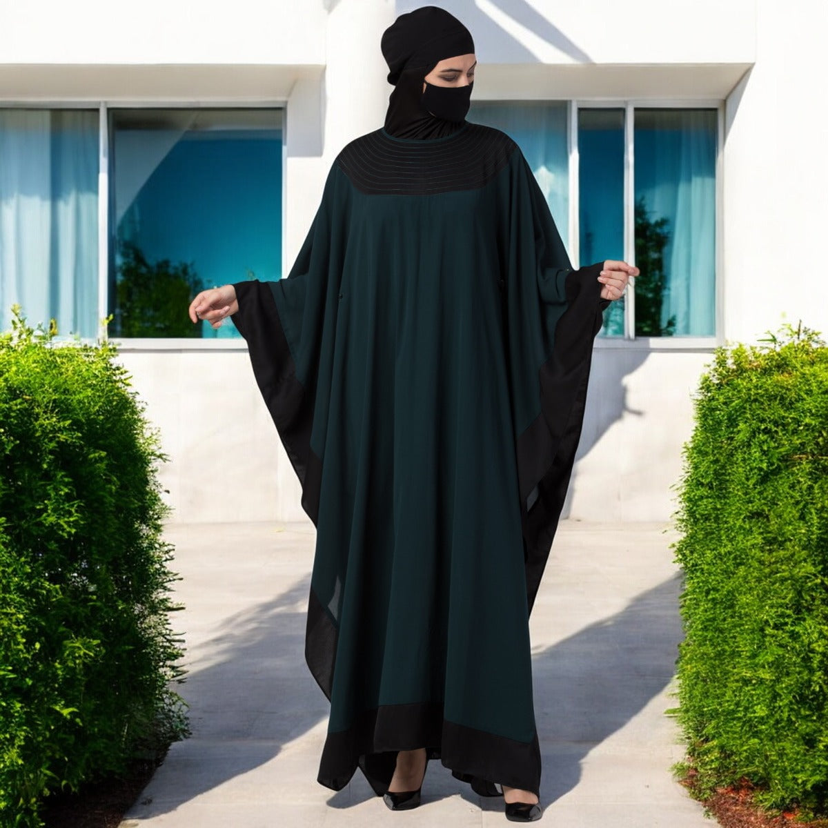 Bashariya-Elegant and Designer Kaftan Abaya With Thread work In Dual Color