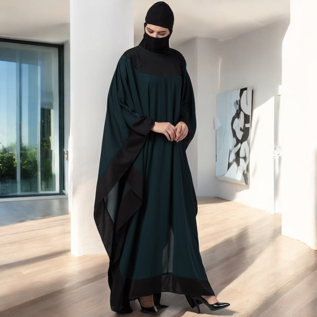 Bashariya-Elegant and Designer Kaftan Abaya With Thread work In Dual Color