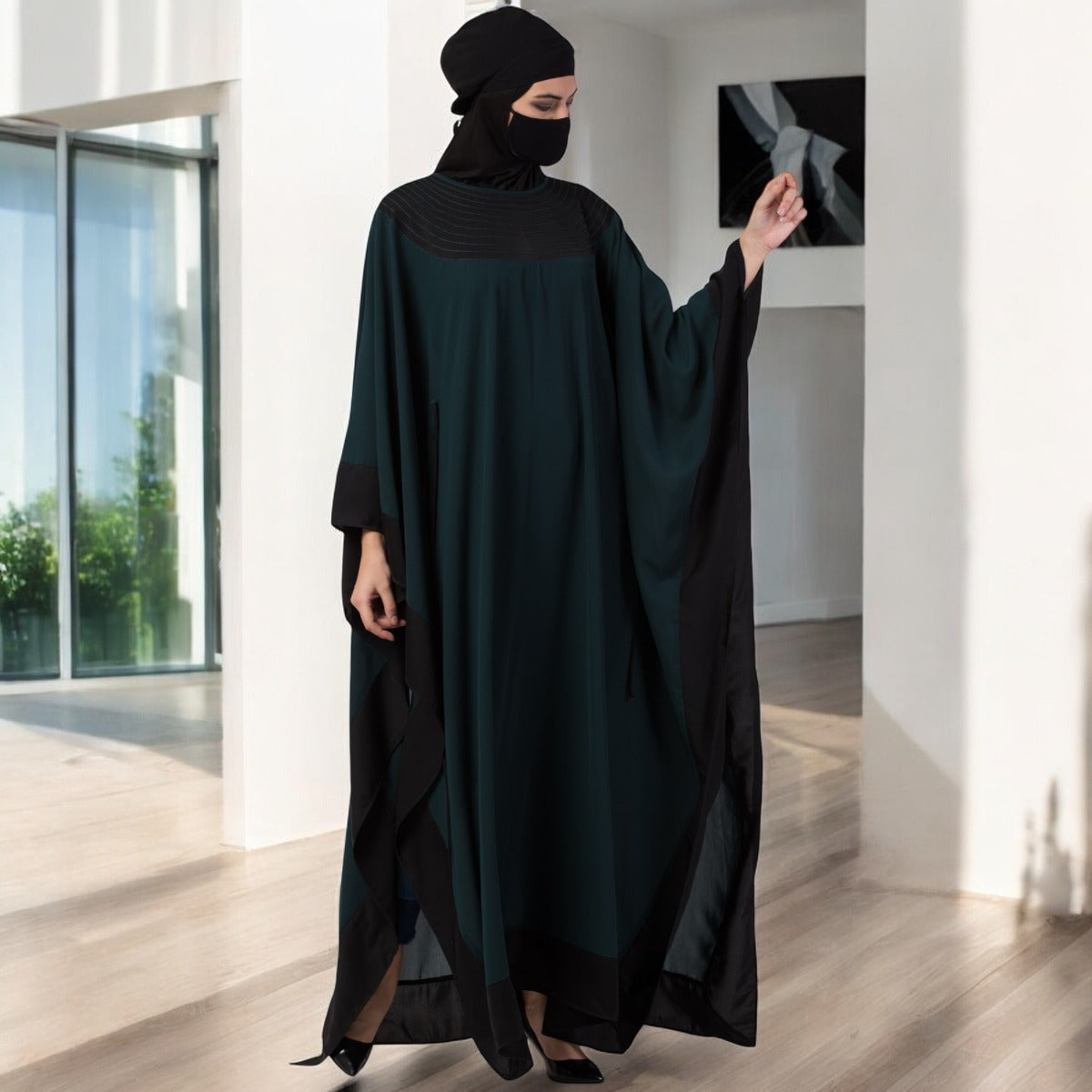 Bashariya-Elegant and Designer Kaftan Abaya With Thread work In Dual Color
