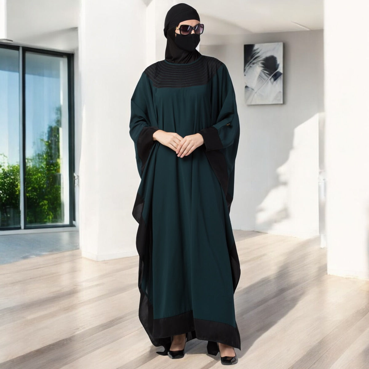 Bashariya-Elegant and Designer Kaftan Abaya With Thread work In Dual Color