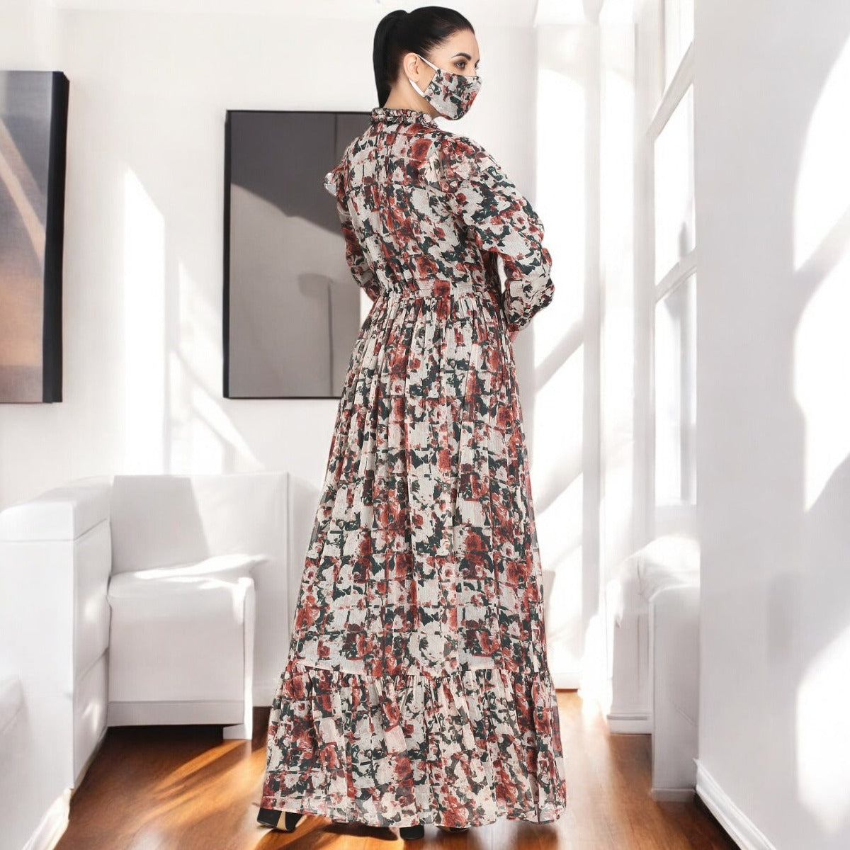 Bashariya-Modest and Pretty Dress Made In Printed Chiffon