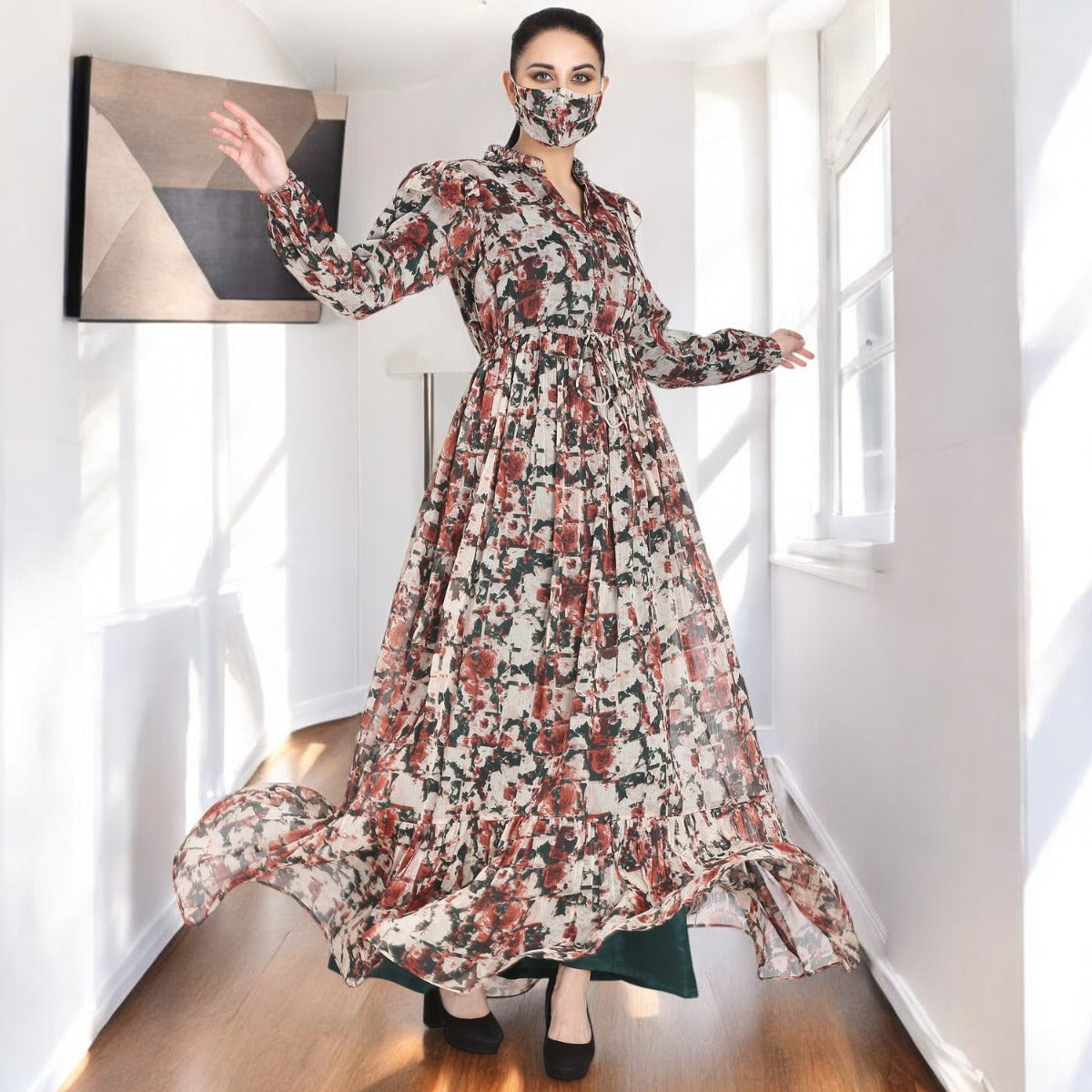 Bashariya-Modest and Pretty Dress Made In Printed Chiffon