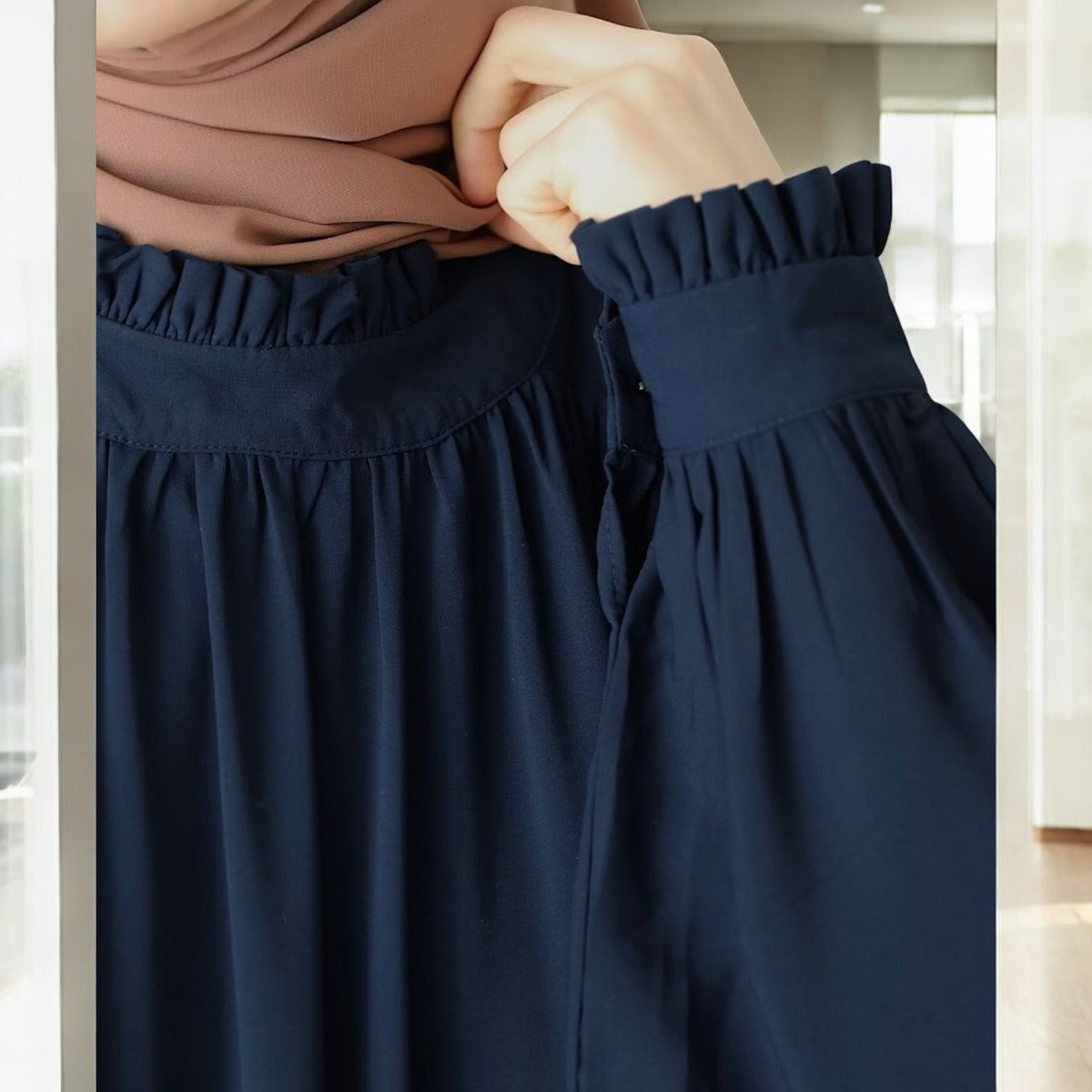Designer Turkish Style Abaya with Gathered Neckline