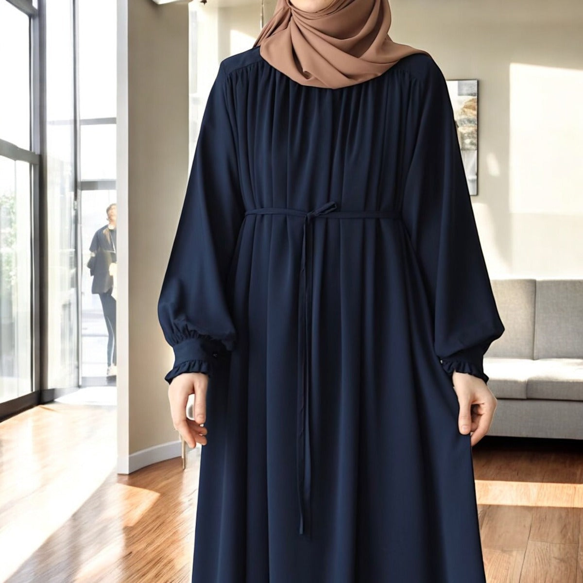 Designer Turkish Style Abaya with Gathered Neckline