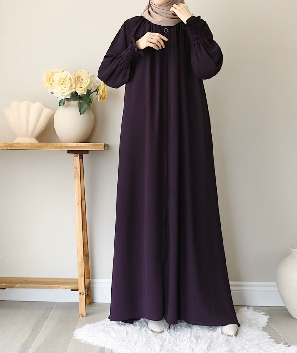 Turkish Style Front-Open Abaya with Full Zipper