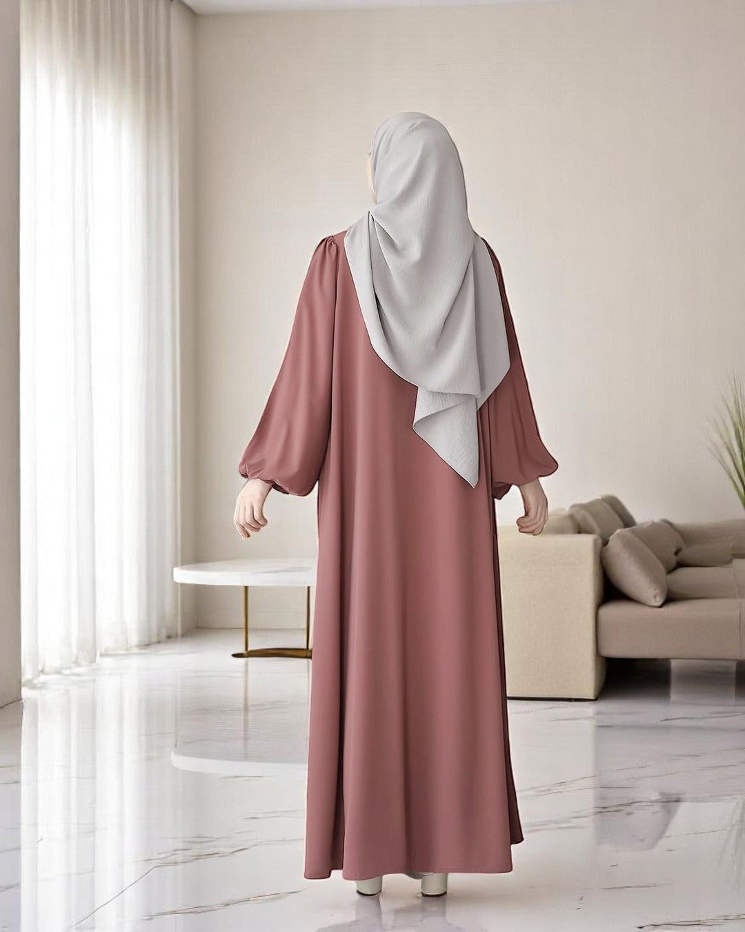 Front Open Abaya with Zipper Opening, Umbrella Flare and Elasticated Sleeves