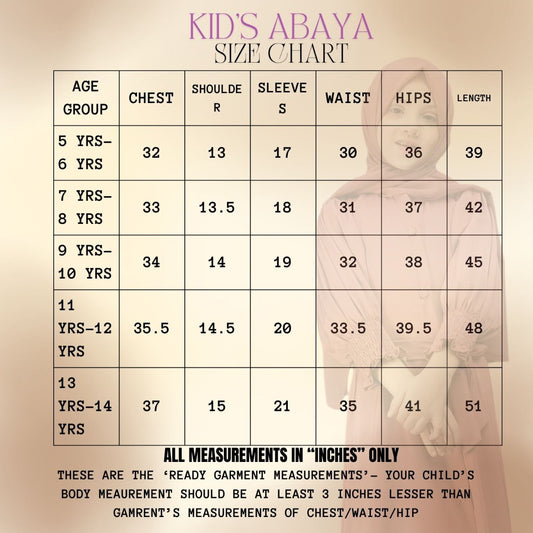 Front Open Abaya in Premium CYE Crush Fabric for Kids and Girls