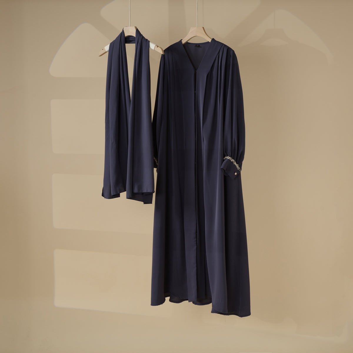 Luxurious Three-Piece Abaya Set with Designer Sleeves