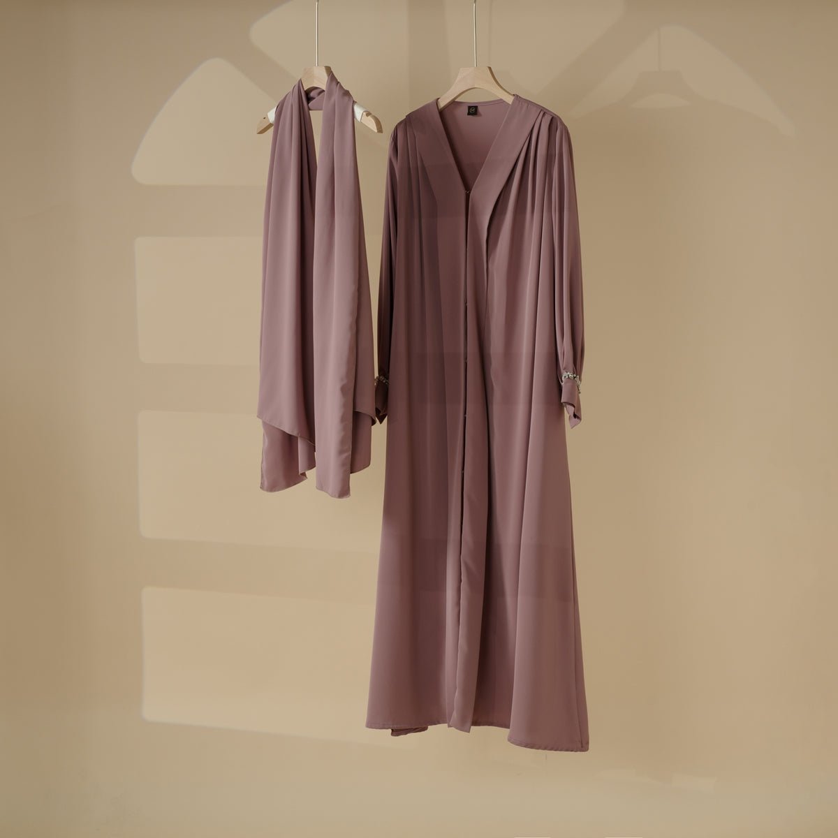 Luxurious Three-Piece Abaya Set with Designer Sleeves