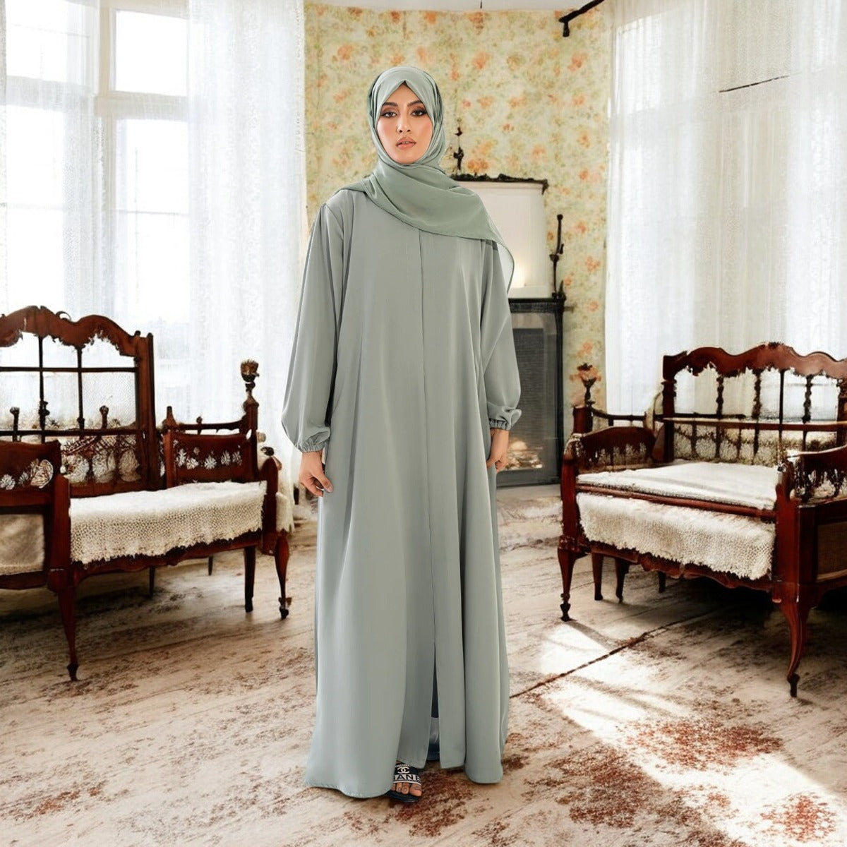 Designer Abaya with Concealed Zipper and Inward Pleats