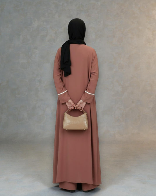 4-Piece Piping Co-Ord Set with Open Shrug & Hijab