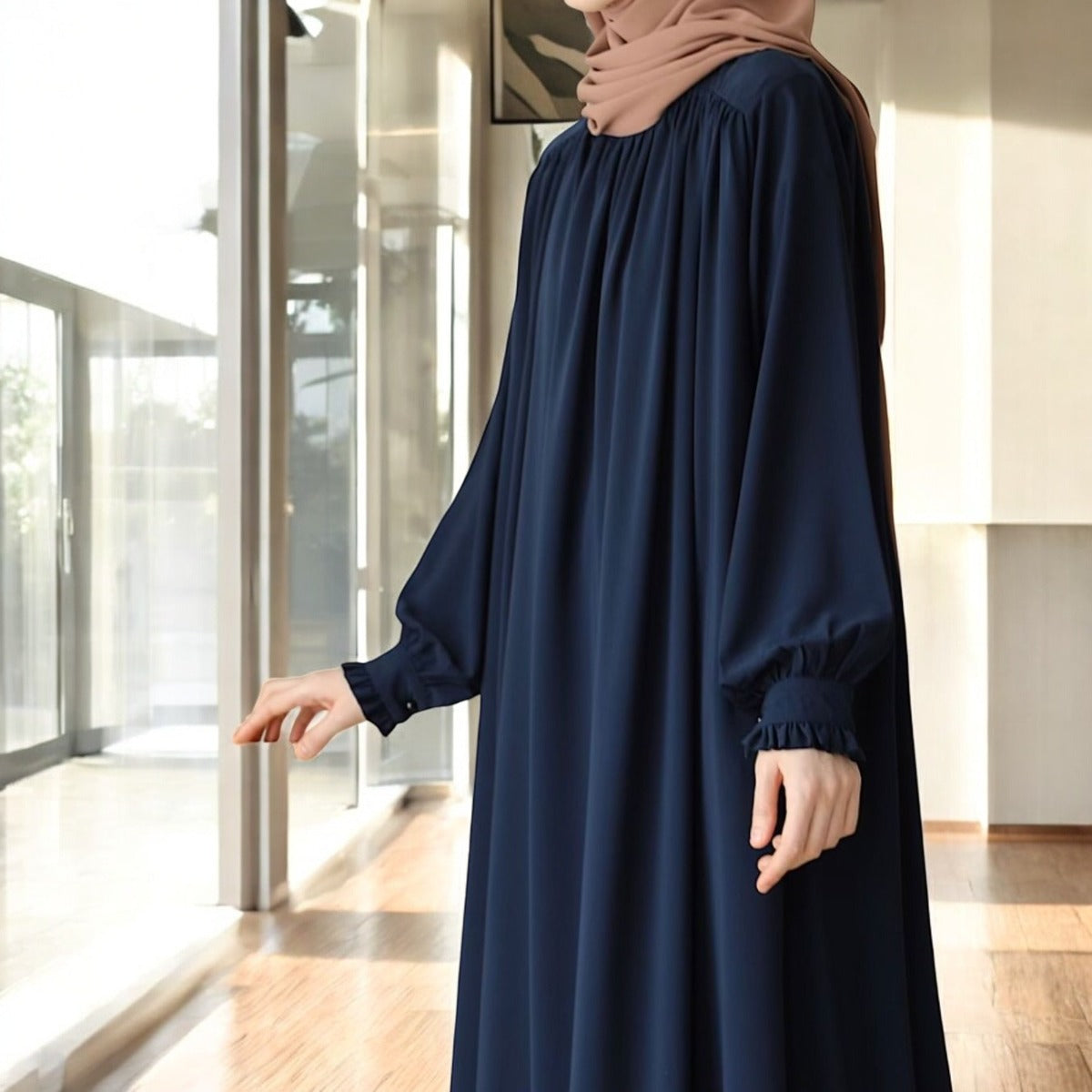 Designer Turkish Style Abaya with Gathered Neckline