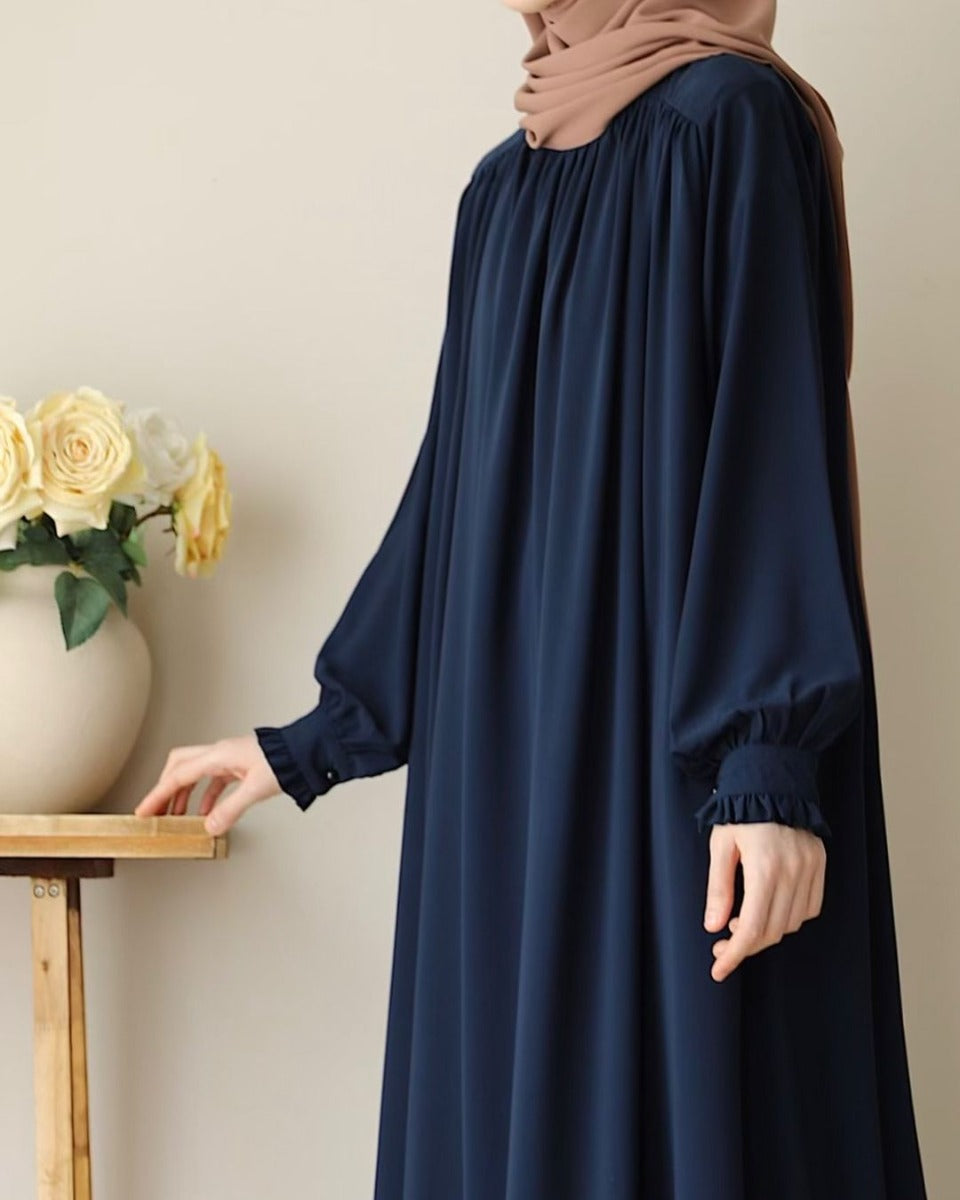 Designer Turkish Style Abaya with Gathered Neckline