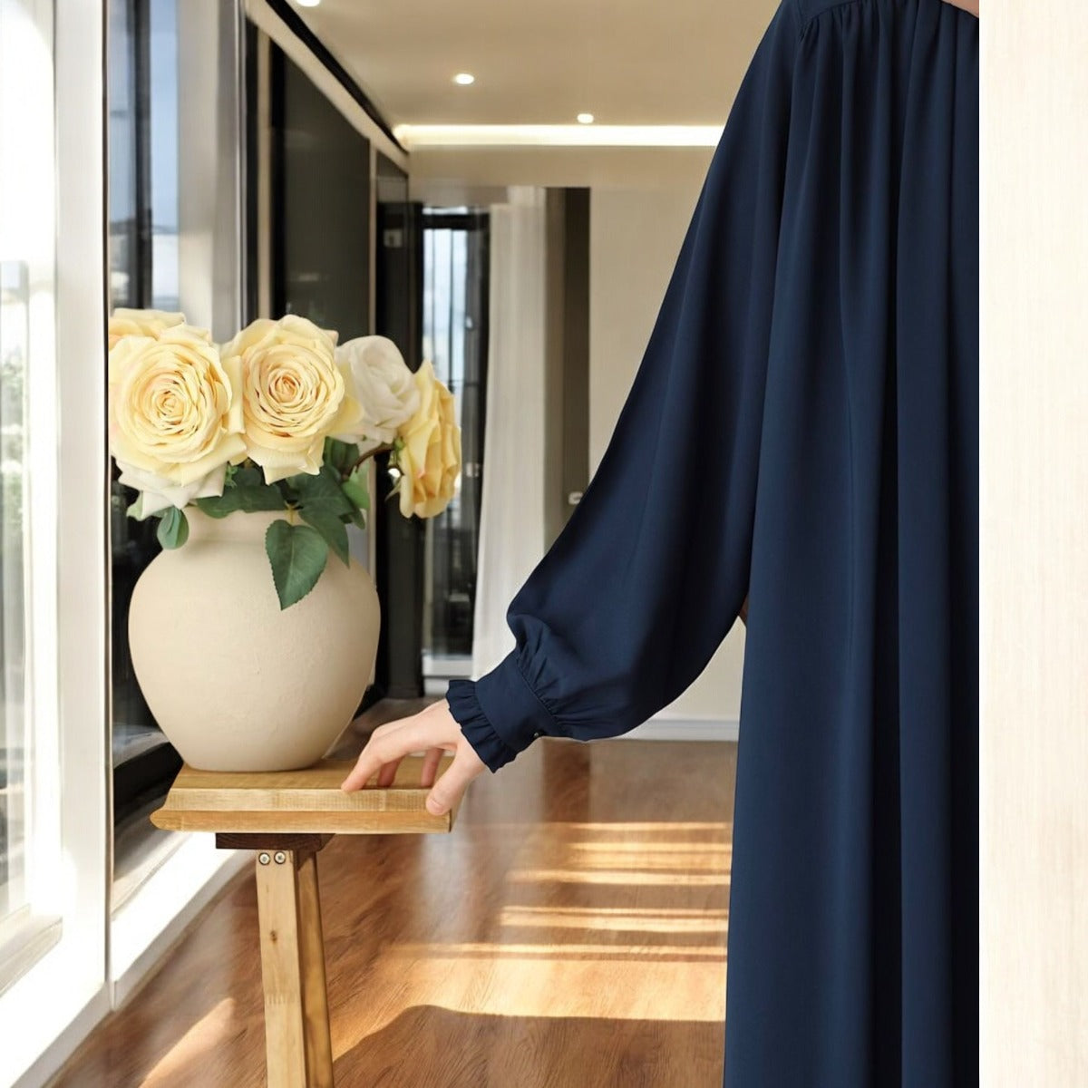 Designer Turkish Style Abaya with Gathered Neckline