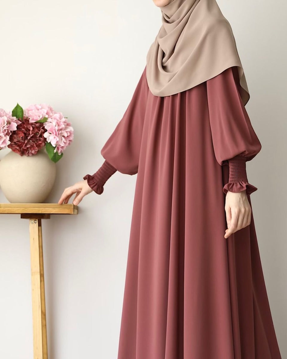 Designer Turkish Style Abaya with Gathered Neckline