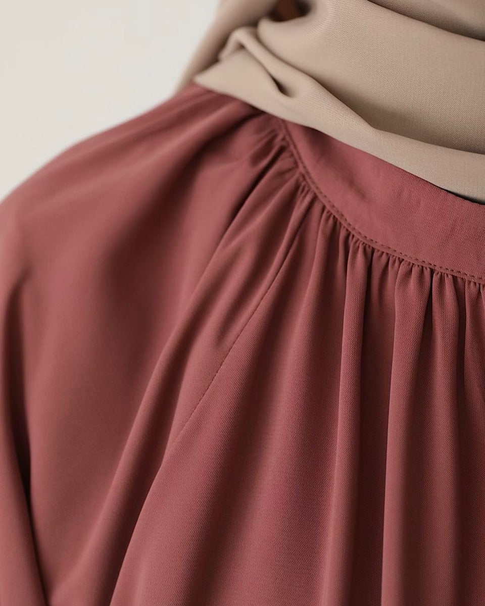 Designer Turkish Style Abaya with Gathered Neckline