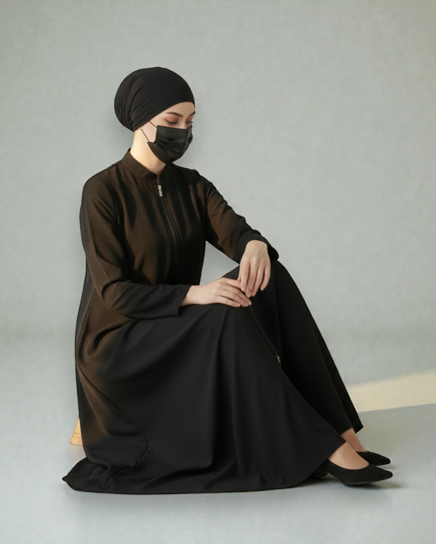 Elegant Front Open Abaya in Premium Firdaus Fabric with Full Zipper