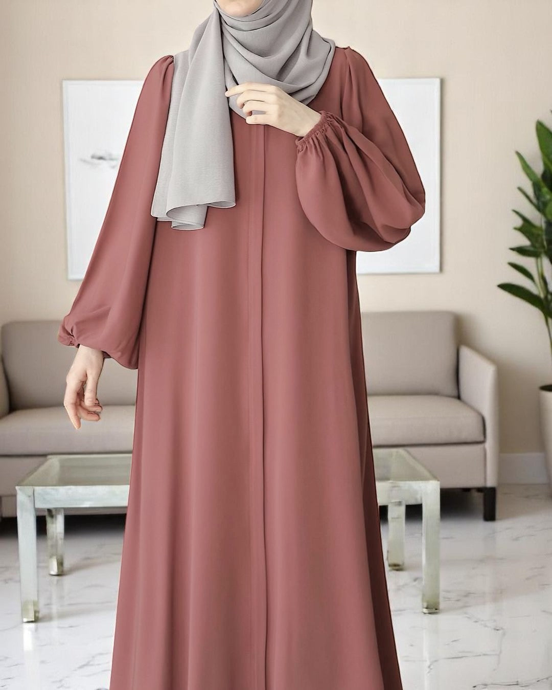 Front Open Abaya with Zipper Opening, Umbrella Flare and Elasticated Sleeves