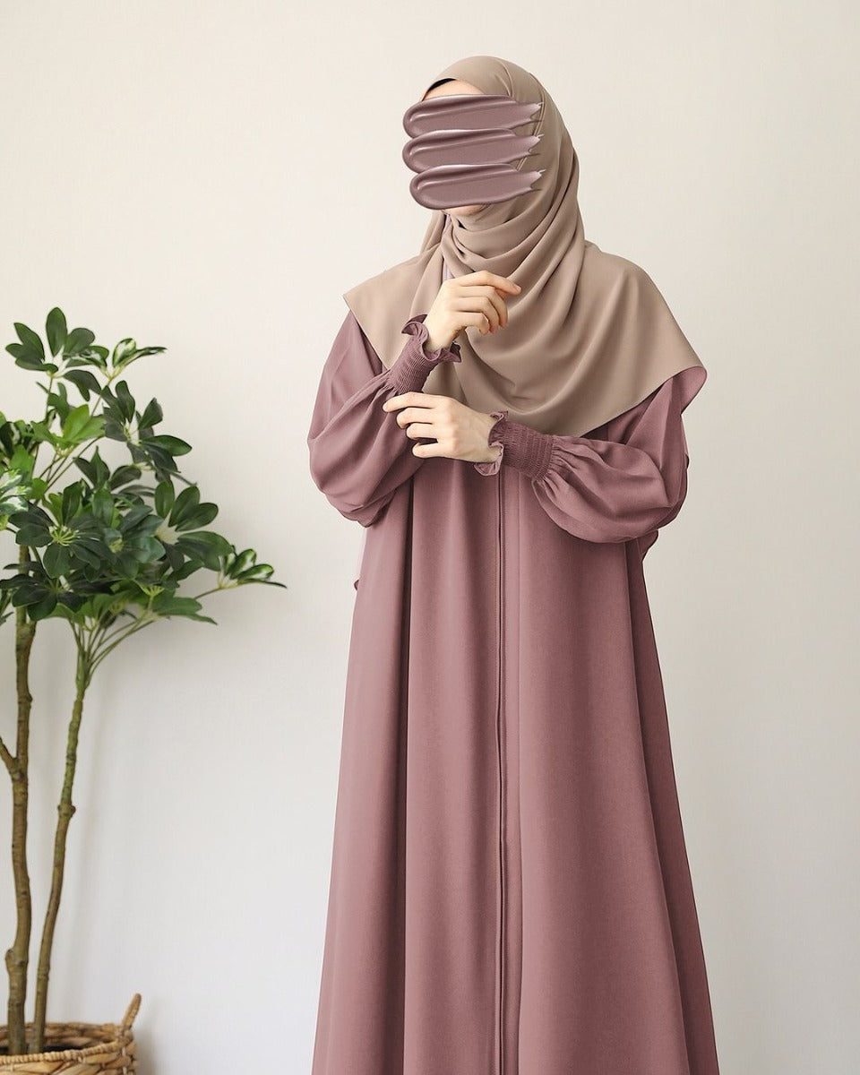 Turkish Style Front-Open Abaya with Full Zipper