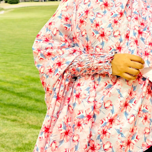 Printed Khimar-Long Prayer Hijab With Attached Mouth-Piece