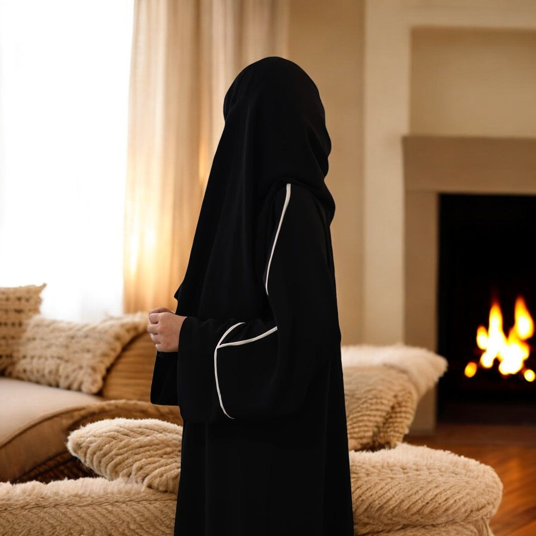 Elegant A-Line Abaya with Contrast Piping