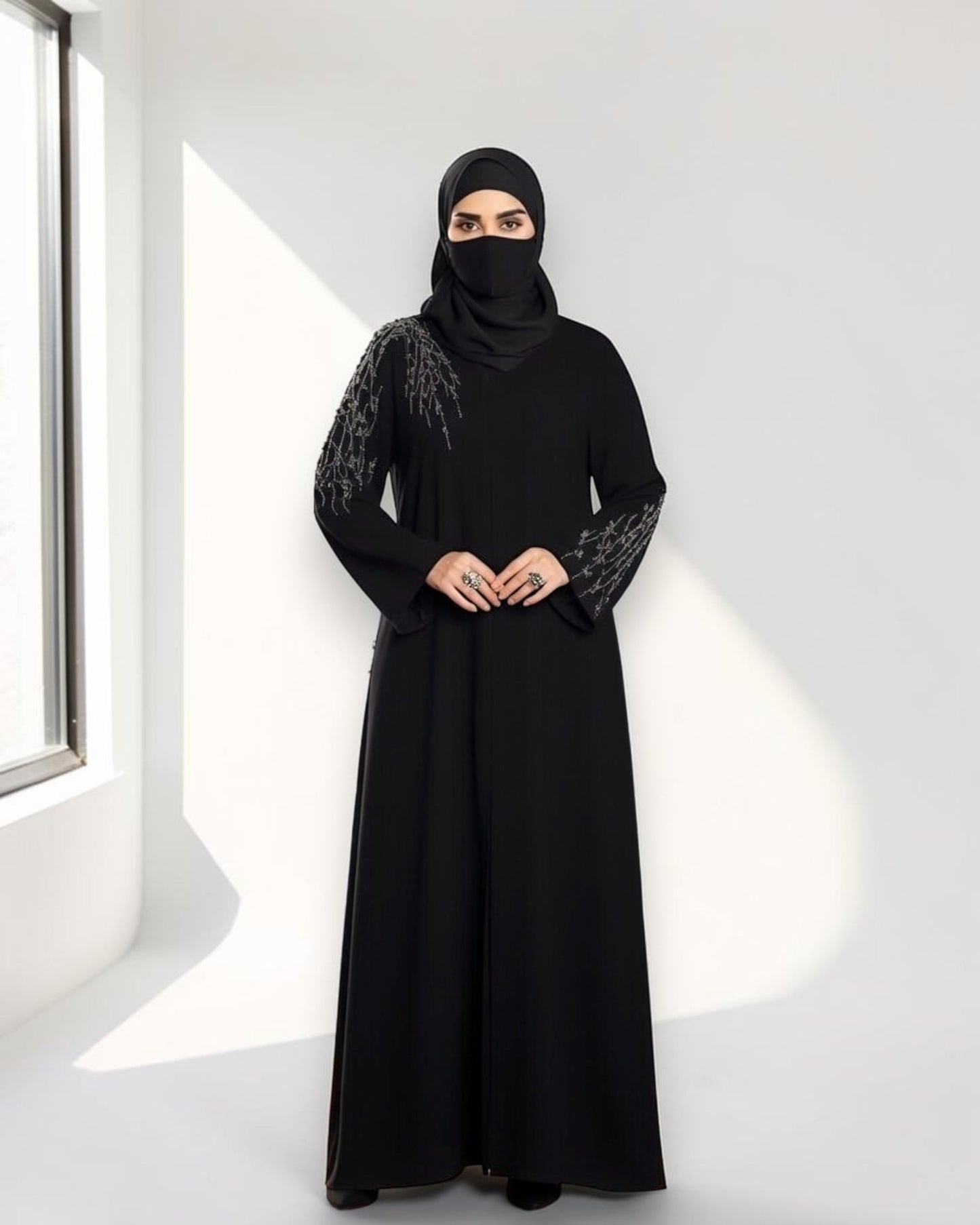Mahram Black Party Wear Abaya with Handwork