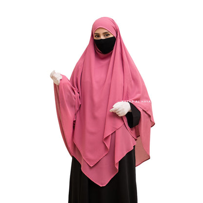 Bashariya Pink Color Two-Layer Triangle Prayer Khimar Hijab with Attached Mouthpiece | Ready-to-Wear with Tie-Back Design in Soft Georgette Fabric Wear with Tie-Back Design in Soft Georgette Fabric