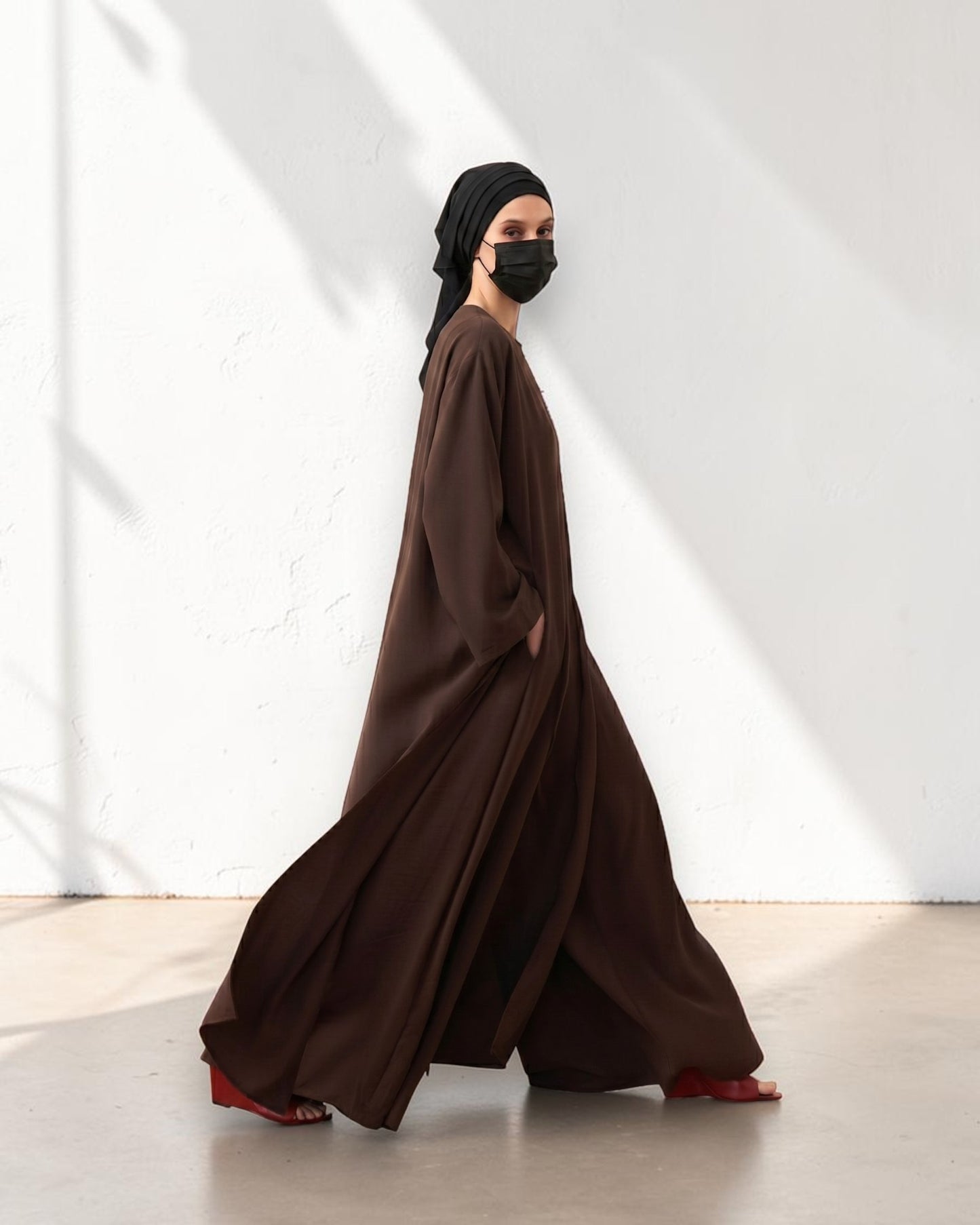 Brown Abaya-like Co-ord Set with Long Tunic and Elasticated Bottom
