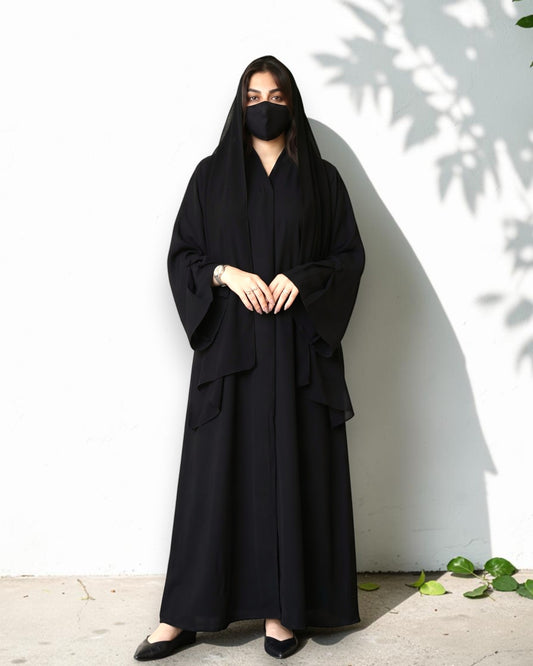 Minimal Grace Black Burqa Abaya in Pure Prada Fabric with Designer Sleeves