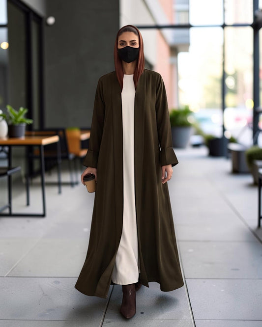 Open Abaya Shrug with Hijab & Optional Inner | Dark Olive