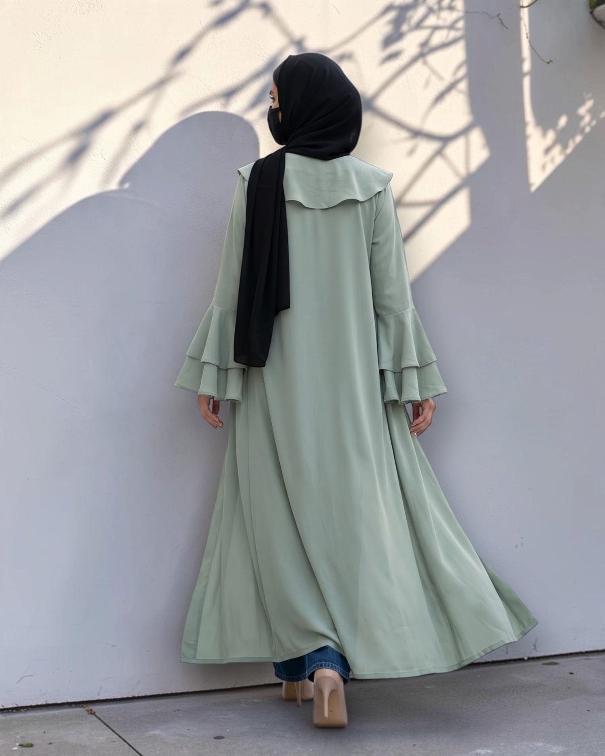 Layered Yoke Shrug for Abaya with Flared Bell Sleeves