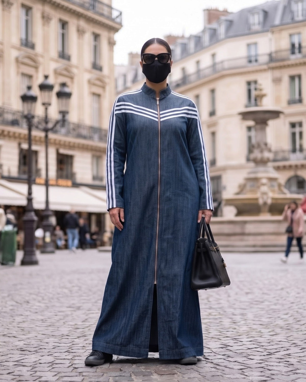 Sport Stripe Denim Zipper Abaya