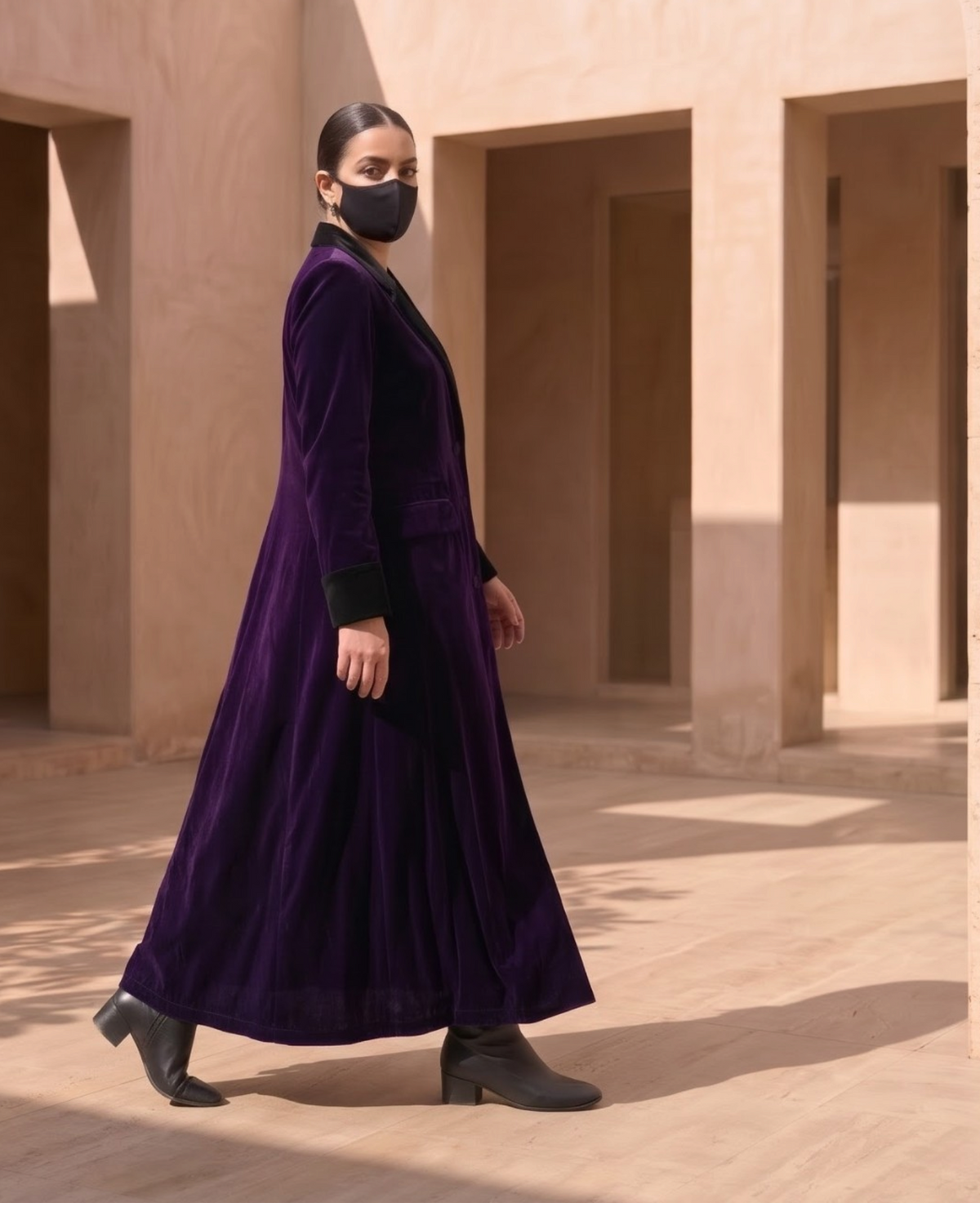 Velvet Coat Abaya with Contrast Lapels For Working Woman