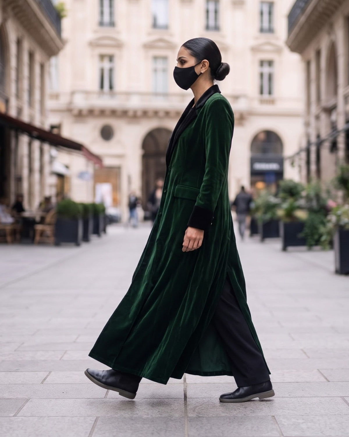 Trending Velvet Coat Abaya with Contrast Lapels