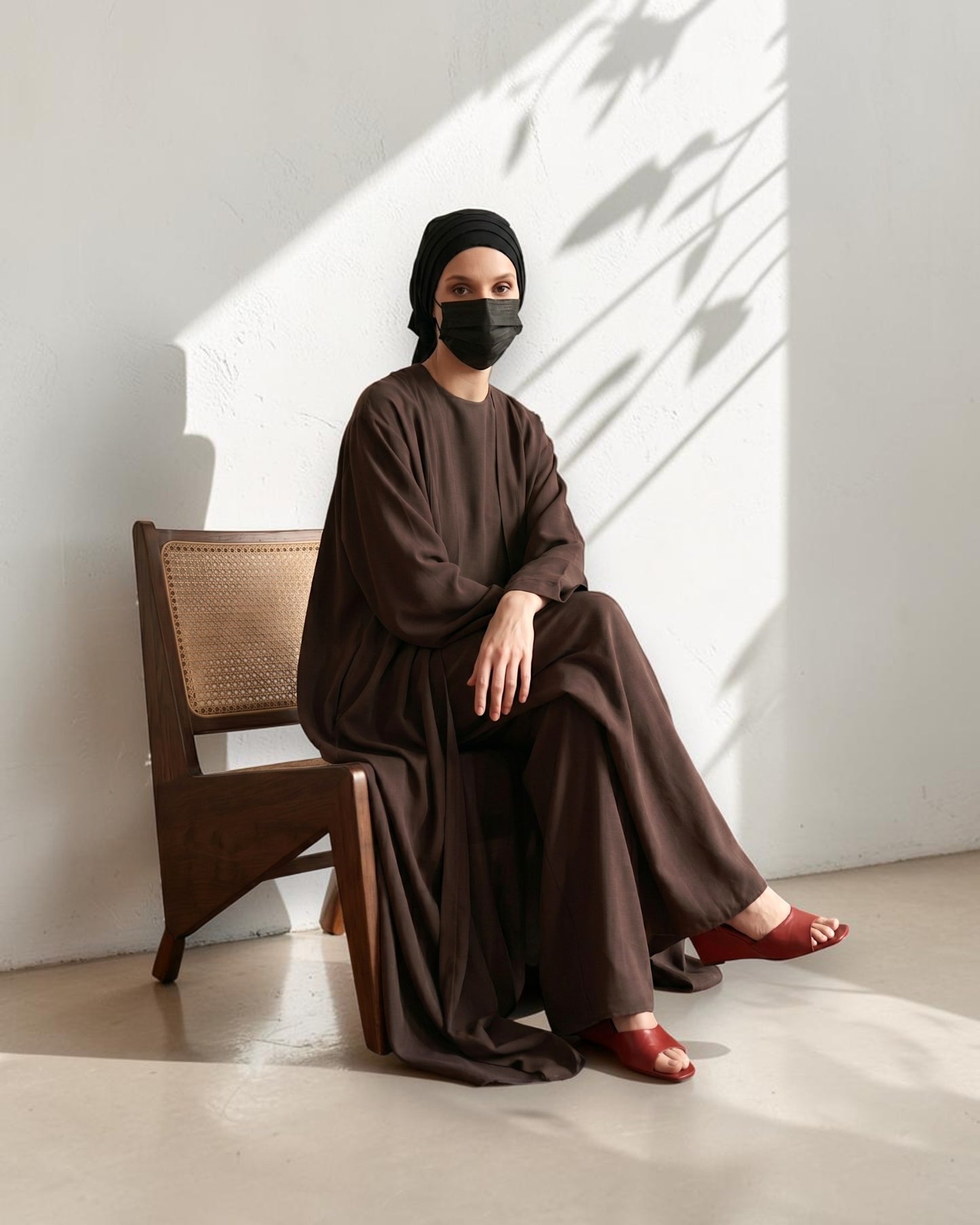 Brown Abaya-like Co-ord Set with Long Tunic and Elasticated Bottom