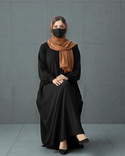 Front Open Abaya with Zipper Opening, Umbrella Flare and Matching Belt