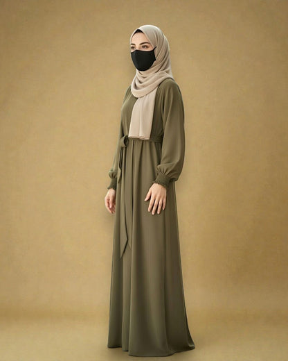 Front Open Abaya with Zipper Opening, Umbrella Flare and Matching Belt