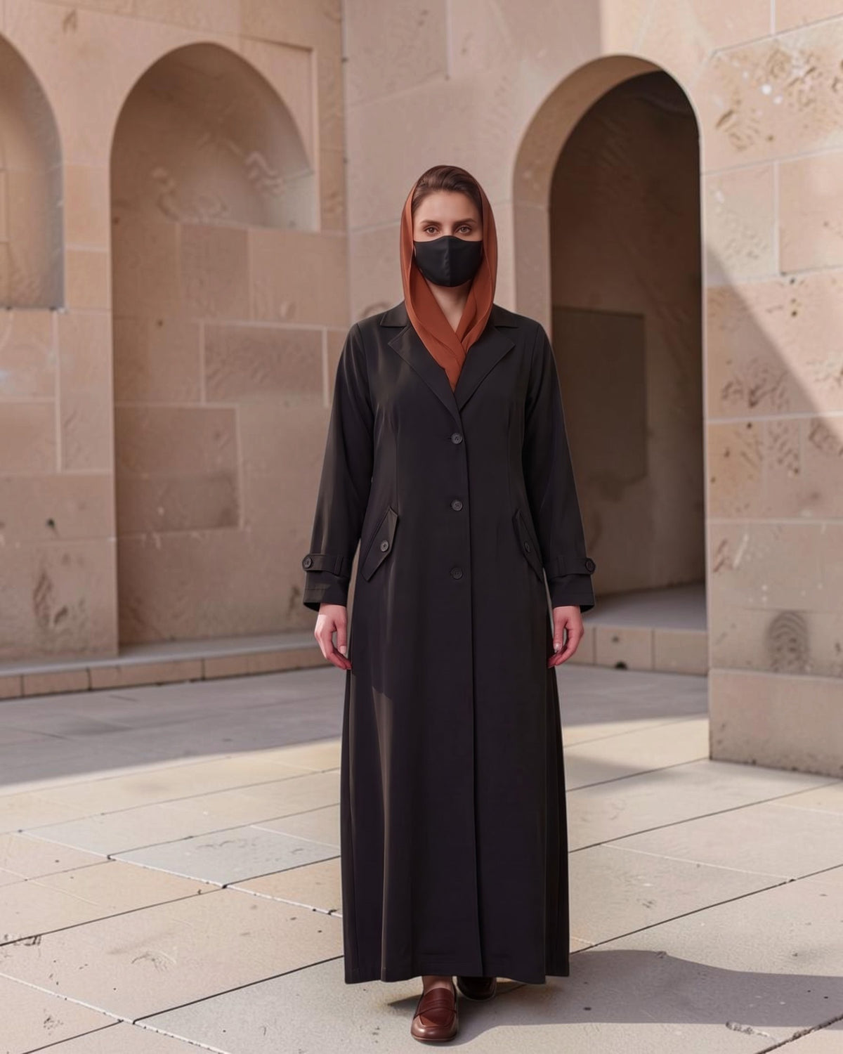 Executive Abaya Coat with Structured Shoulders (Black)