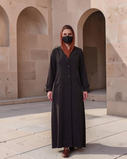 Executive Abaya Coat with Structured Shoulders (Black)