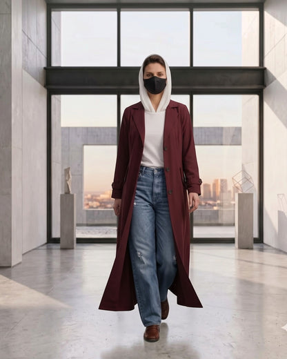 Executive Abaya Coat with Structured Shoulders (Maroon)
