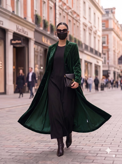 Tailored Velvet Coat Abaya with Lapel Collar