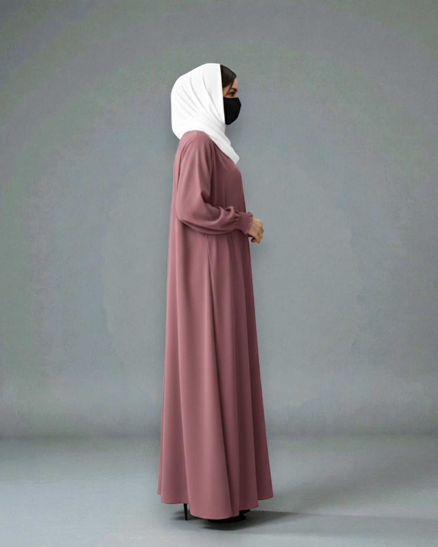 Front Open Abaya with Zipper Opening, Umbrella Flare and Matching Belt