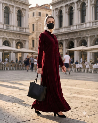 Luxe Micro Velvet Front Open Abaya with Buttoned Cuffs